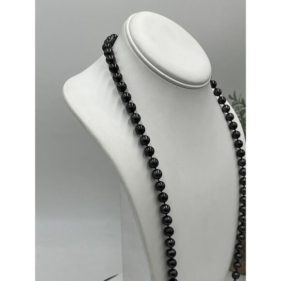 Gray Black Long Opera Length Pearl 14k White Gold Clasp Diamond Chips Necklace - Picture 11 of 11